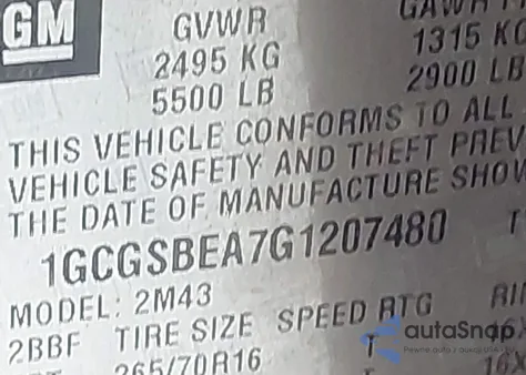 2016 Chevrolet Colorado Wt из США, поврежденный, VIN 1GCGSBEA7G1207480